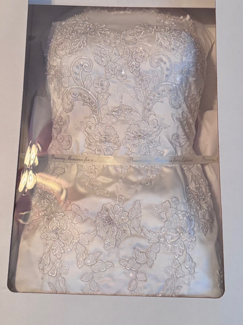 David's Bridal Strapless Ivory Lace Bridal Dress